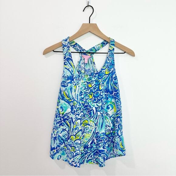Lilly Pulitzer Cordelia Tank Fish Koi Pattern 100% Cotton XS Beach Summer - Picture 2 of 6